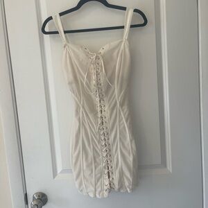 Oh Polly Cream Lace Up Corset Dress